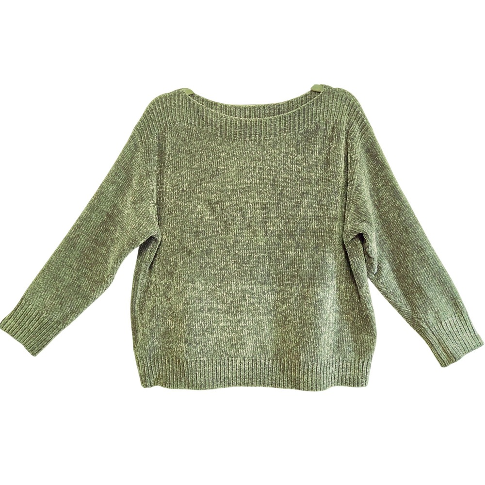Tommy Bahama Womens M Cozy Cropped Chenille Boat Neck Sweater Celadon Green